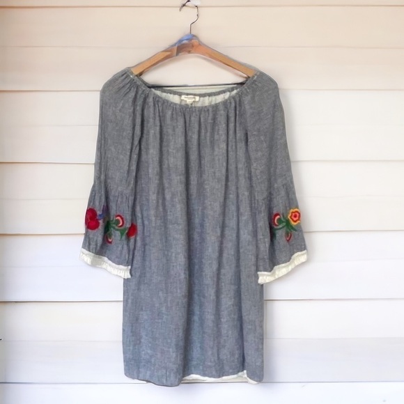 Beach Lunch Lounge Women's Boho Linen Tassel Embroidered Dress, Size SP - Picture 1 of 12